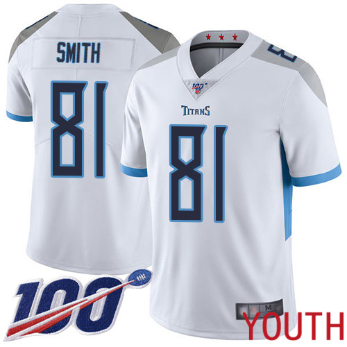 Tennessee Titans Limited White Youth Jonnu Smith Road Jersey NFL Football #81 100th Season Vapor Untouchable